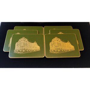Vintage Harrods Luxury British Department Store Felt Back Gold Trim Coaster Set